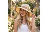 Wide Brim Hat - 2 Tones w/ Flower - Natural - HT-H2269NT